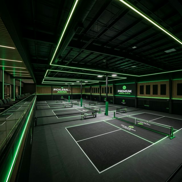 Pickle24 indoor pickleball courts with LED lighting